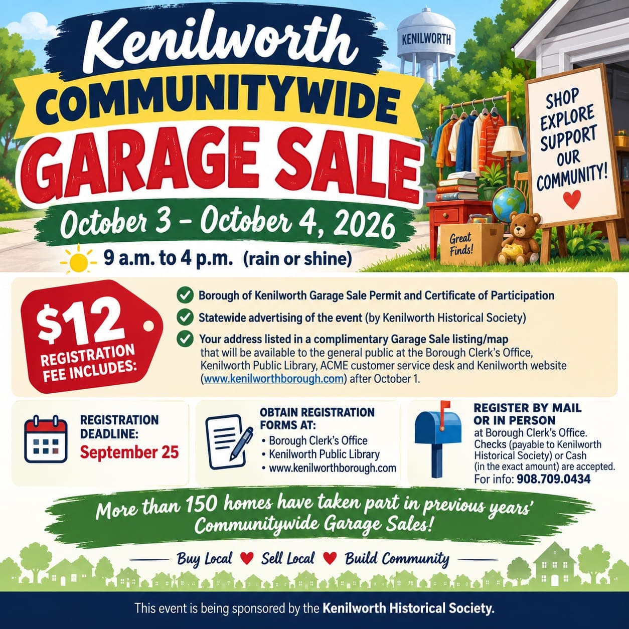 The Kenilworth Historical Society is sponsoring the borough’s 2026 Communitywide Garage Sale on Oct. 3 and 4.